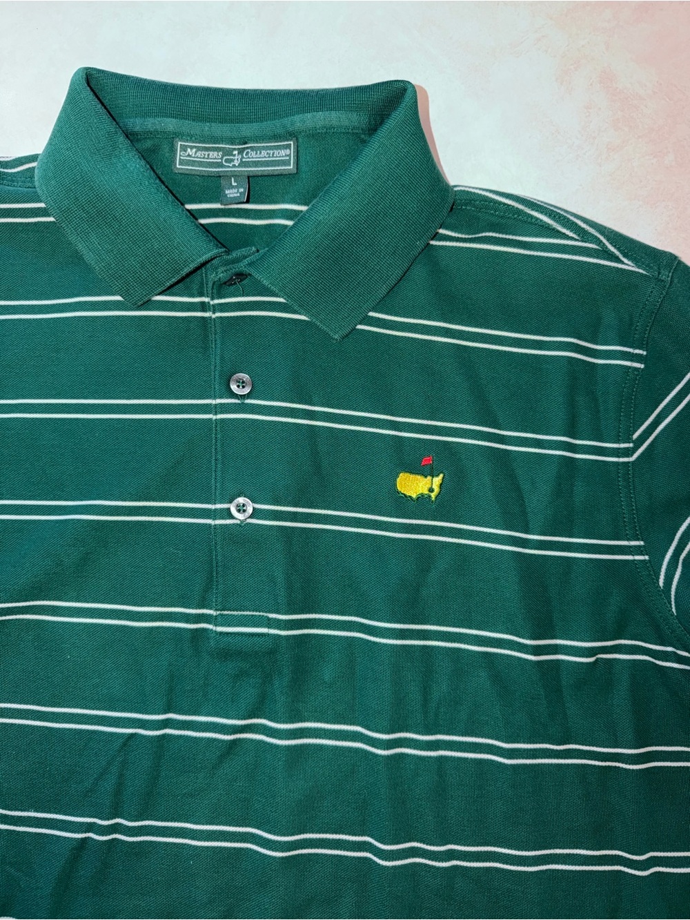 Masters Collection Augusta Striped Polo Golf Shirt Men’s Sz L Green EUC